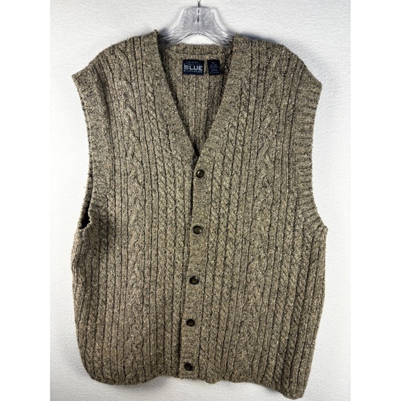 Original Structure Blue Other - Original Structure Blue Workwear Mens XL Wool Silk Blend Cable Knit Cardigan Vst